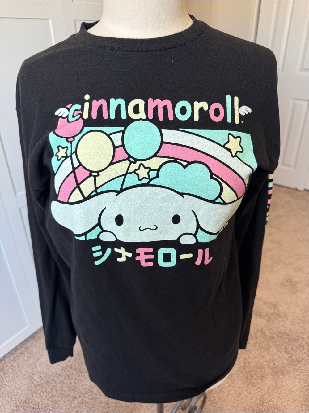 Cinnamoroll Black Long-Sleeve Tee with Pastel Character Print